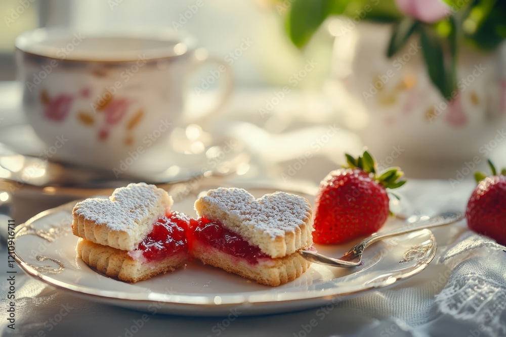 Romantic dessert: Austrian Linzer biscuits with strawberry jam for breakfast. Romantic dessert: Austrian Linzer biscuits with strawberry jam for breakfast.