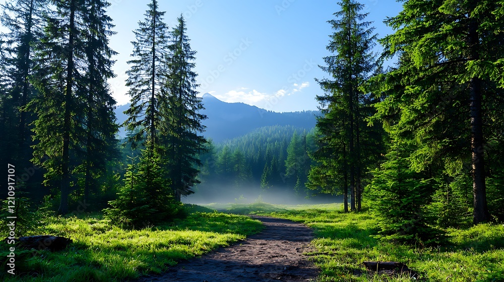 Misty Mountain Forest Path at Sunrise Misty Mountain Forest Path at Sunrise