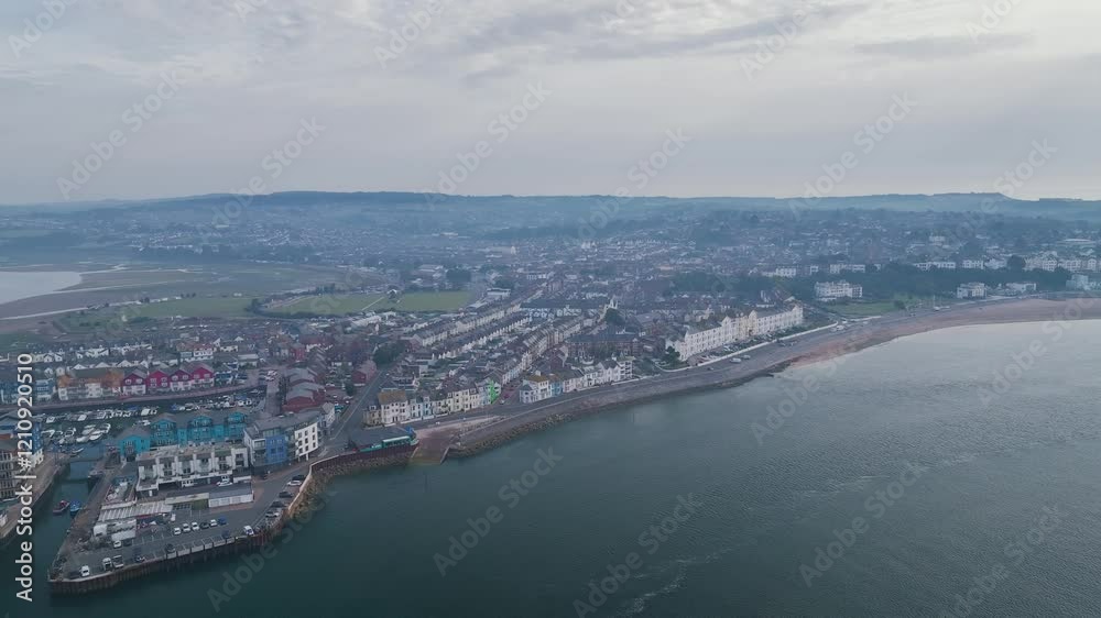 Exmouth and River Exe from a drone, Dawlish Warren, Devon, England, Europe Exmouth and River Exe from a drone, Dawlish Warren, Devon, England, Europe