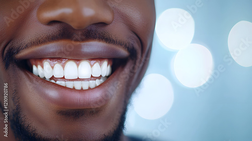 Close-up of a Smiling Man's Teeth and Lips photo