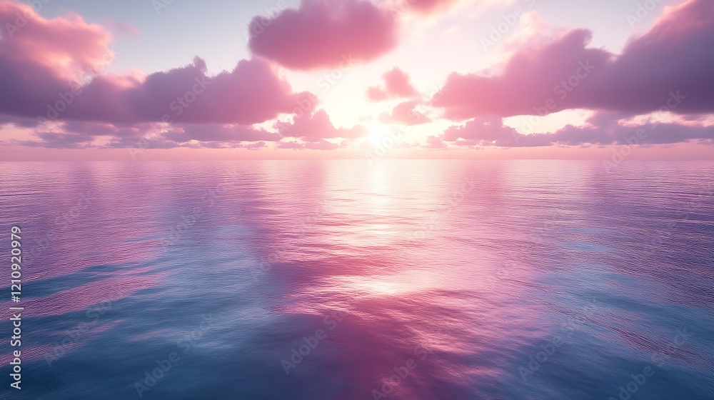Fototapeta premium Serene Sunset Over Calm Ocean Waters With Pink Clouds