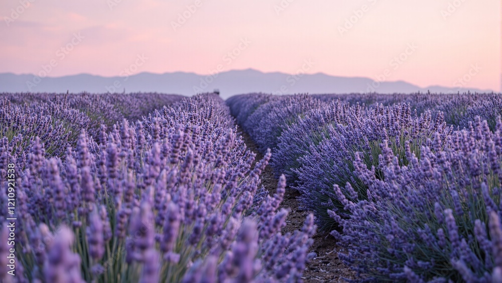 Fototapeta premium Vibrant lavender field at sunset
