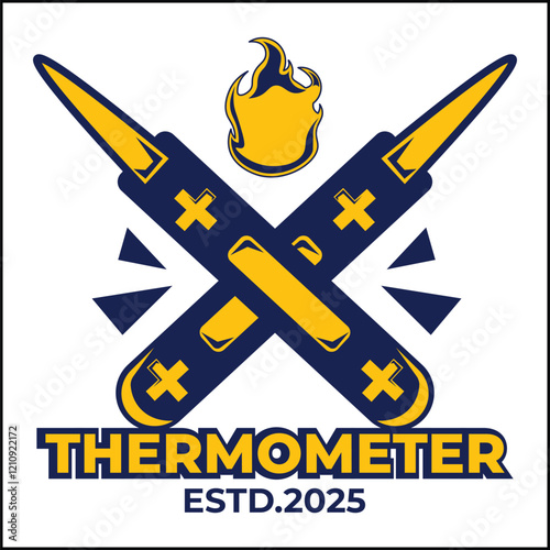 vector illustration design of logo of two crossed thermometers in yellow and blue colors. suitable for logos, icons, posters, advertisements, banners, companies, t-shirt designs, stickers, websites.