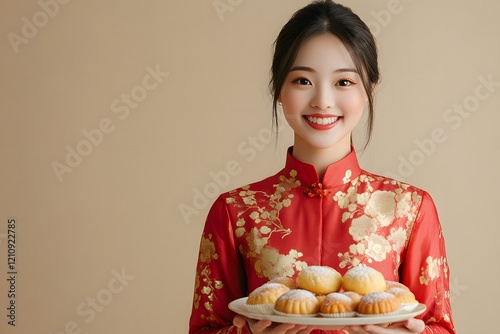 woman holding sushi for Chinese New Year