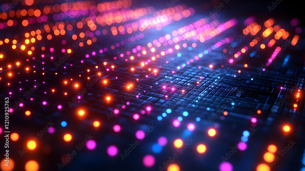 Naklejka premium Vibrant Glowing Particles Abstract Background. Futuristic Technology and Digital Network Connection Concept