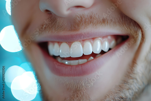 Close-up Photograph of a Man's Smile with White Teeth photo