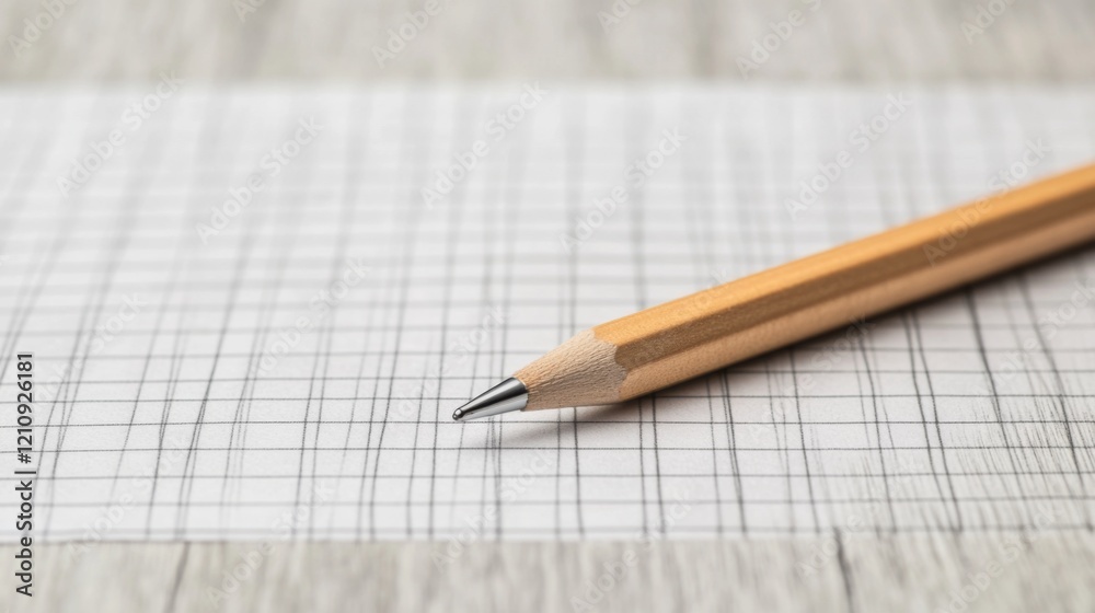 Close-up of pencil on graph paper. Close-up of pencil on graph paper.