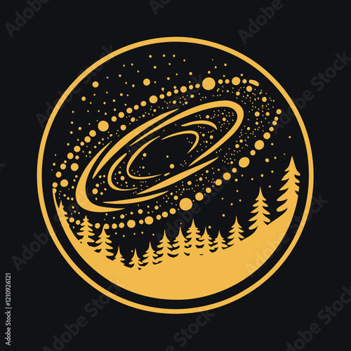 Galaxy Golden Circle Art, Space Collection, Cosmic Forest