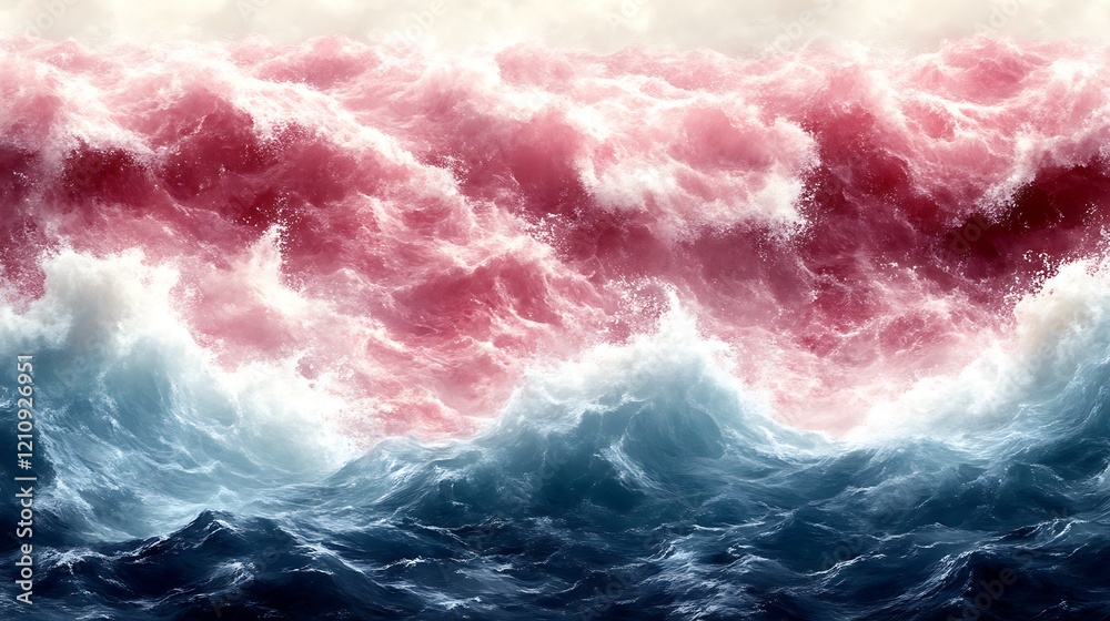 Fototapeta premium Crimson Waves Crashing Over Dark Ocean Depths