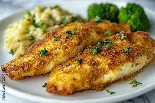 panggang walleye dengan kentang brokoli dan saus kaviar with generative ai