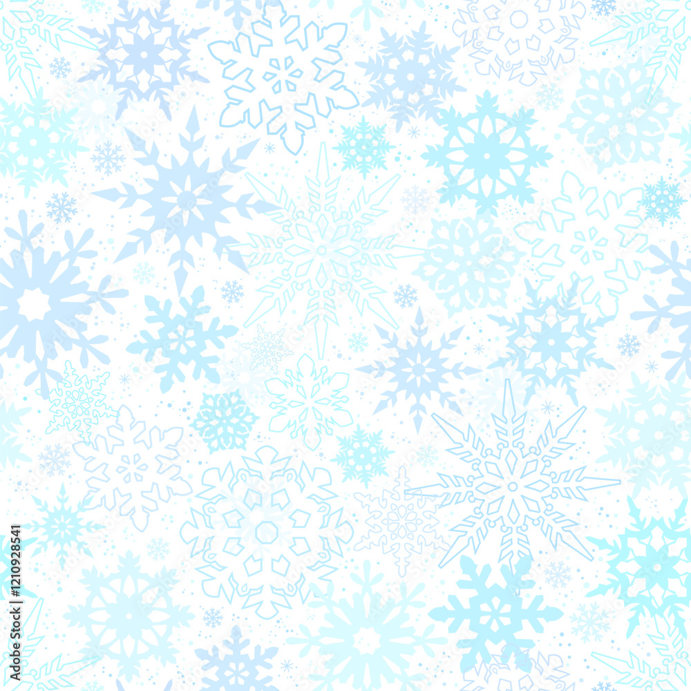 Square seamless pattern of blue different snowflakes Square seamless pattern of blue different snowflakes