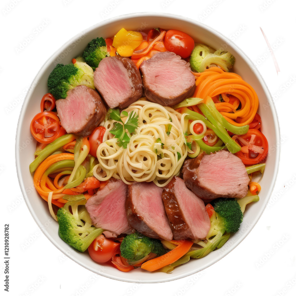 A bowl of Noodles with meat and vegetables, transparent background A bowl of Noodles with meat and vegetables, transparent background