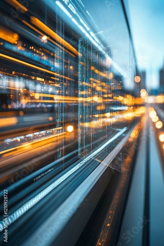 Dynamic urban lights create a vibrant visual experience during twilight hours in a bustling city environment