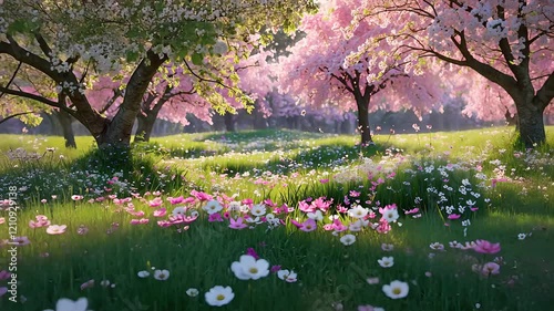 Wallpaper Mural Idyllic Spring Meadow with Blooming Cherry Trees and Colorful Wildflowers in a Bright and Peaceful Setting

 Torontodigital.ca