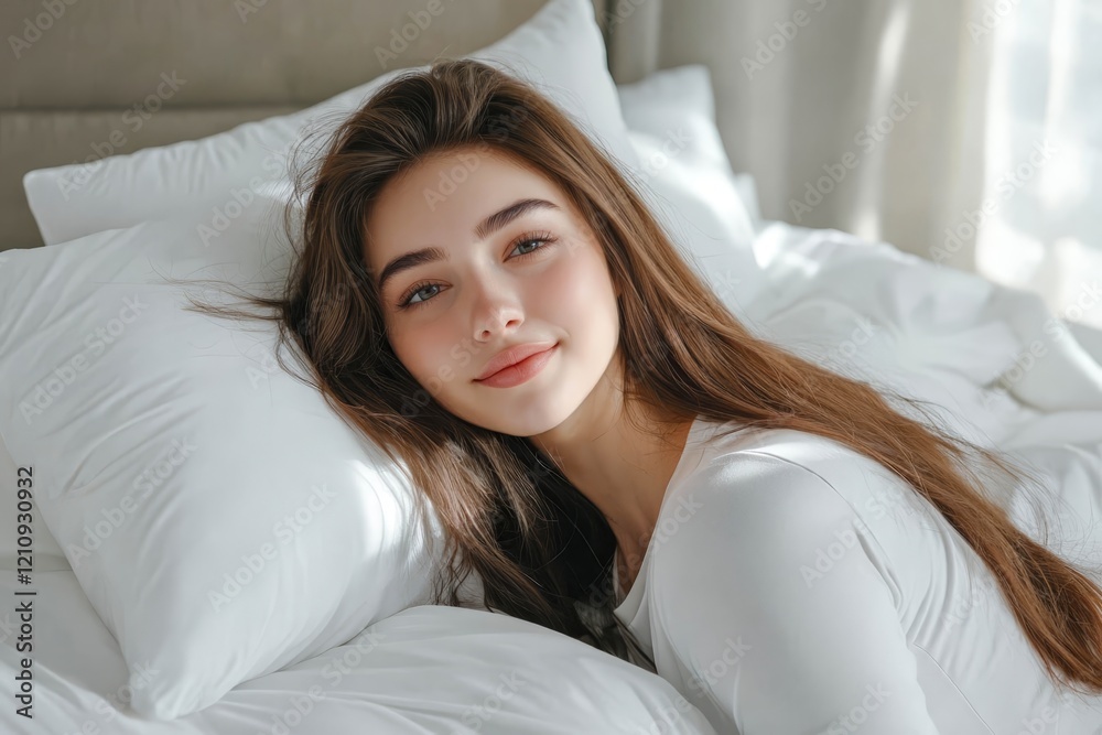 Beautiful woman with smooth skin on bed. Banner design with space for text. Body care. Beautiful woman with smooth skin on bed. Banner design with space for text. Body care.