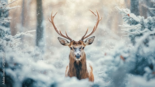 Majestic Stag in Winter Wonderland