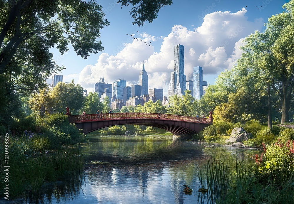 Obraz premium Rivers bridges and skylines in urban parks