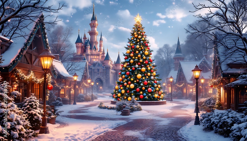 Naklejka premium Enchanted Christmas Village: A Winter Wonderland