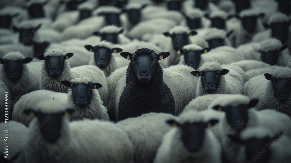 Obraz premium The Outsider: A Black Sheep Amidst the Flock