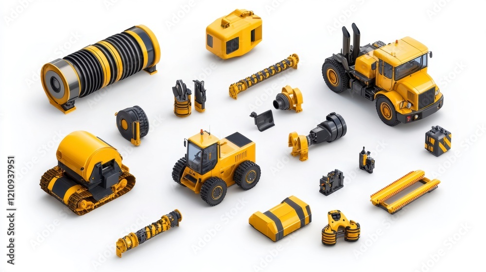 Fototapeta premium Yellow Industrial Machinery and Construction Equipment Collection