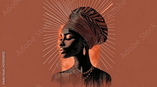 African illustrated queen brown background