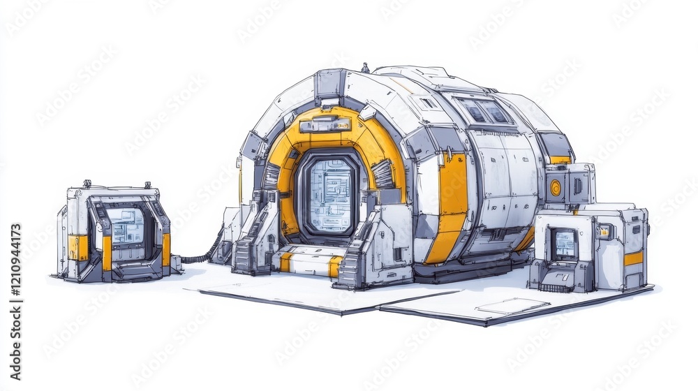 Futuristic Spaceship Hub Design with Modular Structures and Details Futuristic Spaceship Hub Design with Modular Structures and Details
