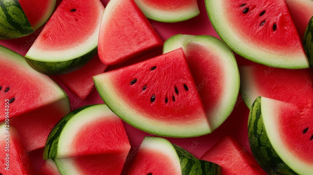 Colorful Watermelon Slices on Pink Background, Fresh and Juicy Summer Treats Colorful Watermelon Slices on Pink Background, Fresh and Juicy Summer Treats