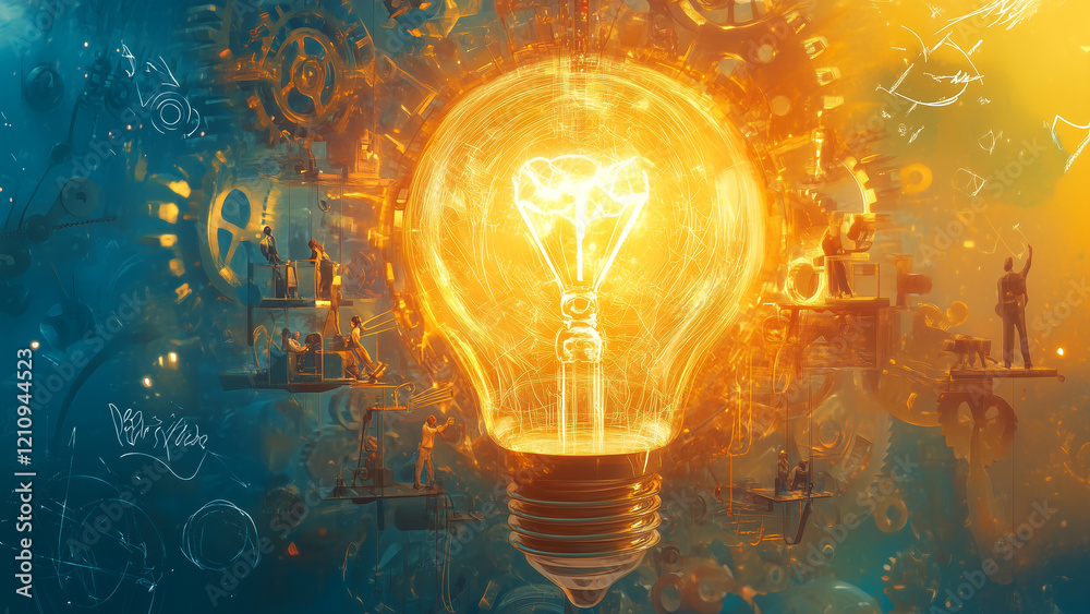 Creative Sparks: A Cogwheel Bulb Illuminated by Collaboration Creative Sparks: A Cogwheel Bulb Illuminated by Collaboration