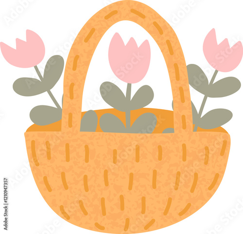Flowers Basket With Grainy Texture
