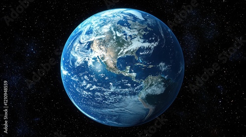 Beautiful view of Earth from space showcasing its vibrant oceans and landmasses under the stars