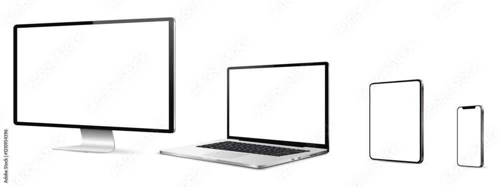 Realistic set of monitor, laptop, tablet, smartphone. Realistic set of monitor, laptop, tablet, smartphone.