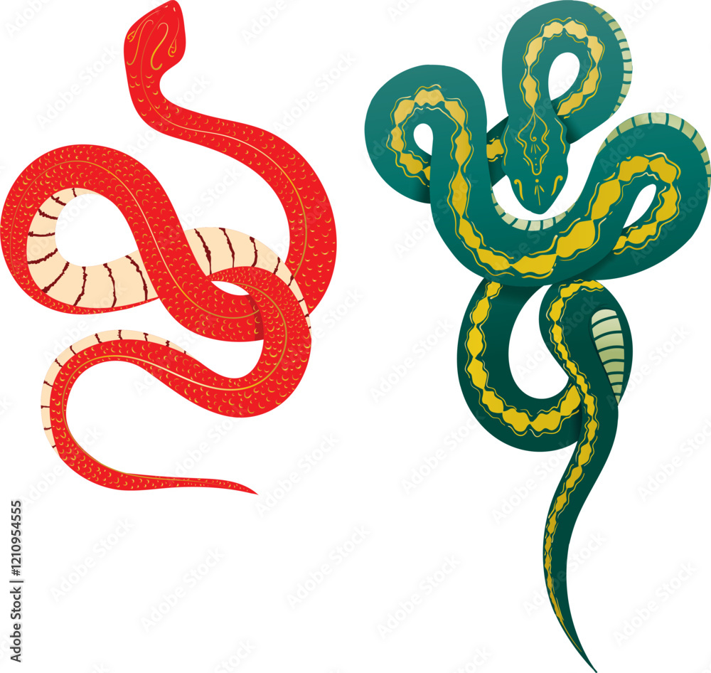 Obraz premium Red and Green Snakes 