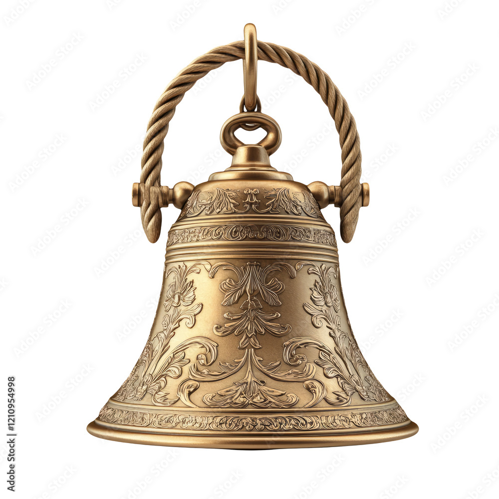 Antique Brass Bell with Ornate Design Isolated on Clear Background Antique Brass Bell with Ornate Design Isolated on Clear Background
