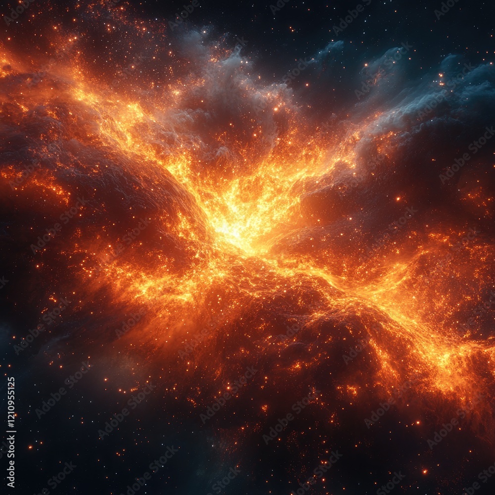 Obraz premium Fiery Cosmic Nebula Explosion in Deep Space