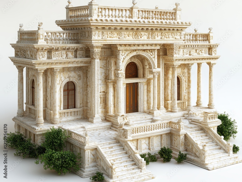 Obraz premium Ornate architectural model featuring intricate details and staircases.