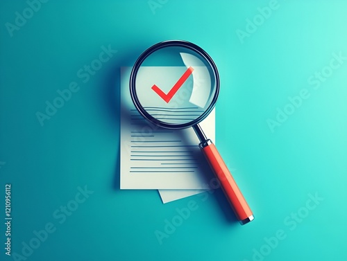 Magnifying glass and check mark icon. Business concept,idea,right choice, quality control, approval and contract assignment photo