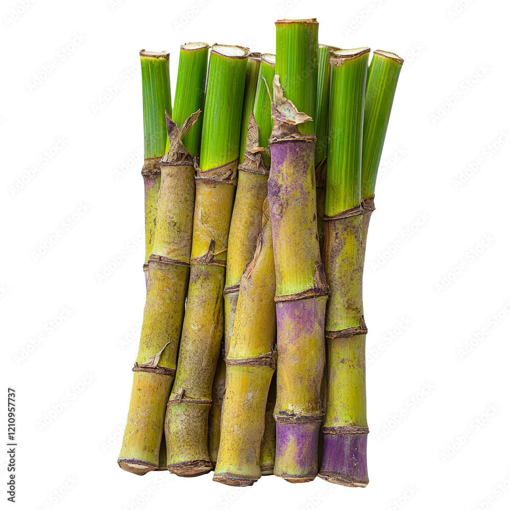 Fototapeta premium Fresh Sugar Cane Sticks Isolated on Transparent Background