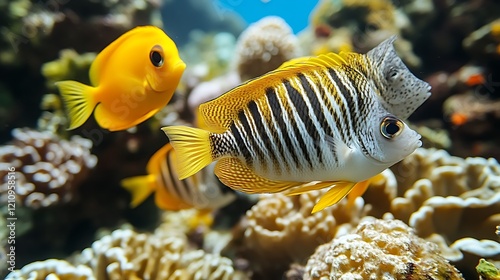 Vibrant Tropical Fish Swim Among Coral Reefs photo