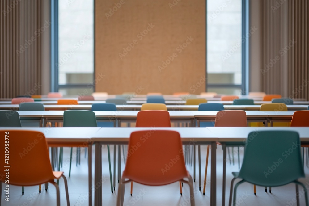 Colorful chairs and desks in an empty classroom. Colorful chairs and desks in an empty classroom.