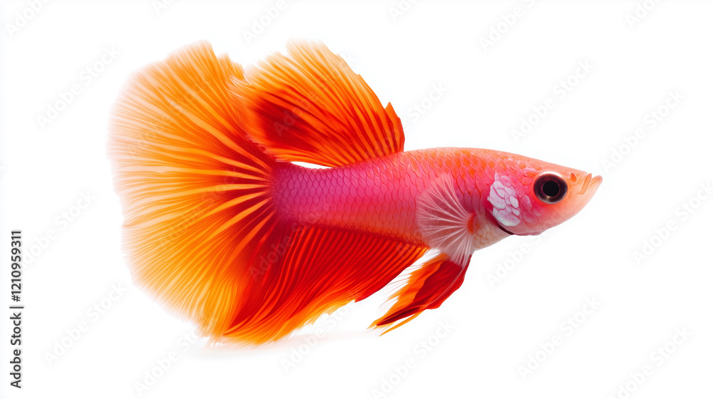Fototapeta premium vibrant orange and pink betta fish with flowing fins swimming gracefully.