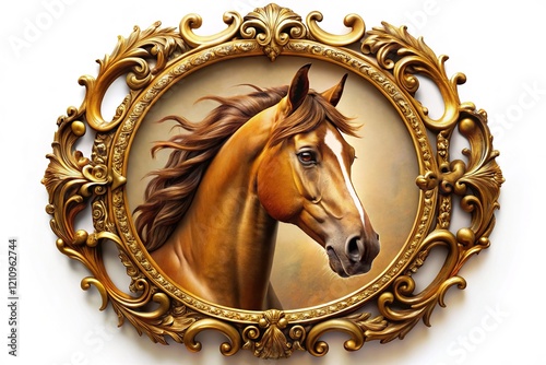 Gold Baroque Horse Head, Vintage Frame, High Detail photo