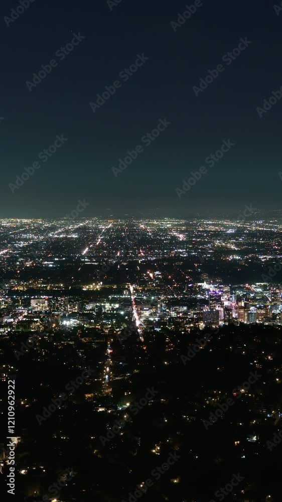Los Angeles and Hollywood Vertical Shot of City Light Grids Zoom Out California USA Los Angeles and Hollywood Vertical Shot of City Light Grids Zoom Out California USA