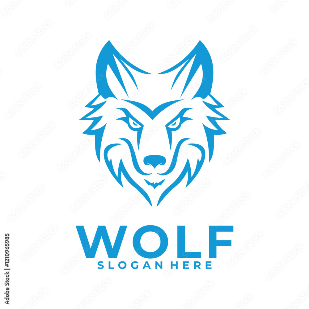 Obraz premium Wolf logo vector design template. Simple wolf face line art logo