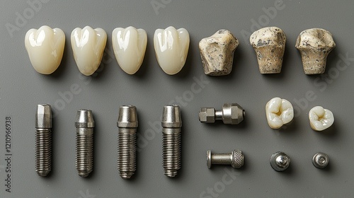 Dental implants, crowns, abutments, studio shot photo