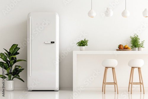 White Refrigerator and Minimalist Kitchen Counter Setup