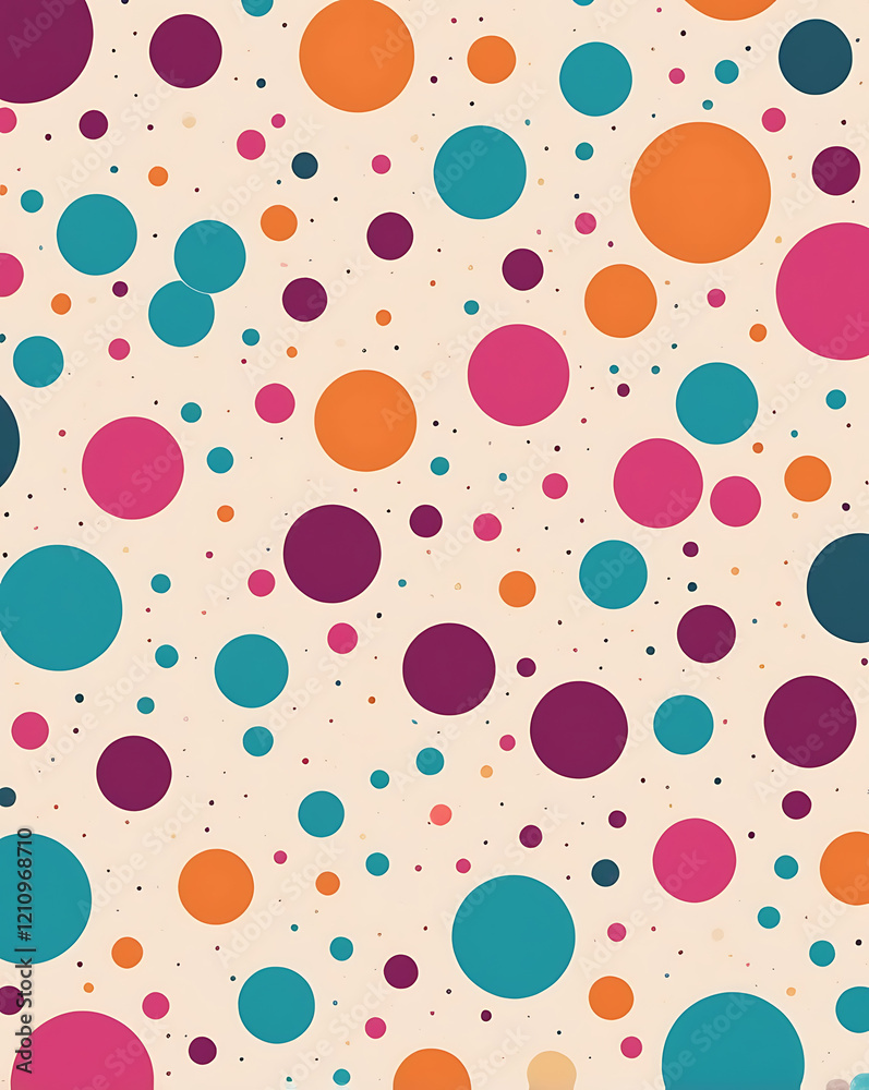 A playful abstract background with irregular polka dots in vibrant colors like orange, teal, and magenta, scattered over a cream-colored canvas A playful abstract background with irregular polka dots in vibrant colors like orange, teal, and magenta, scattered over a cream-colored canvas