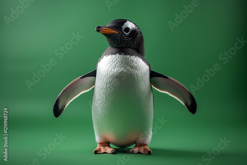 A Gentoo Penguin Poses Against A Green Background