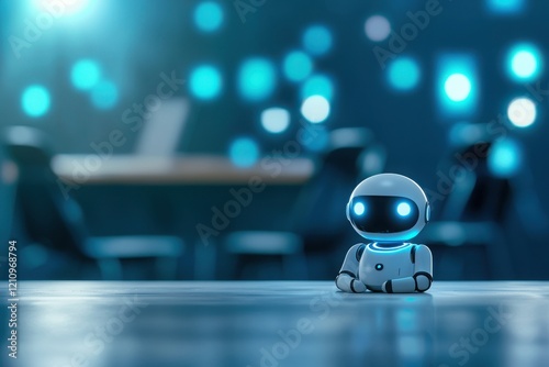 Futuristic ai assistant engaging children in science learning classroom digital art modern technology close-up educational innovation