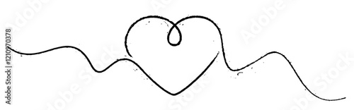 Elegant minimalist heartline with grunge texture forming a continuous line. Vector illustration perfect for creative and romantic designs. photo