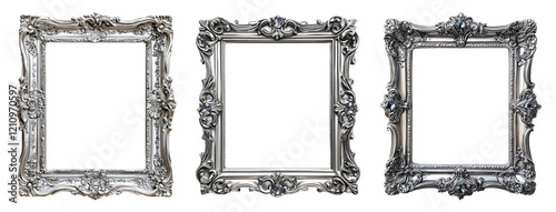 Three Ornate Decorative Frames Isolated on Transparent Background
